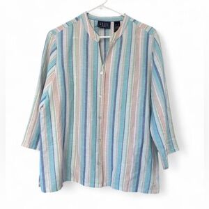 Vtg 90’s Crazy Horse by Liz Claiborne Linen Blend Striped Button Up Blouse Sz XL